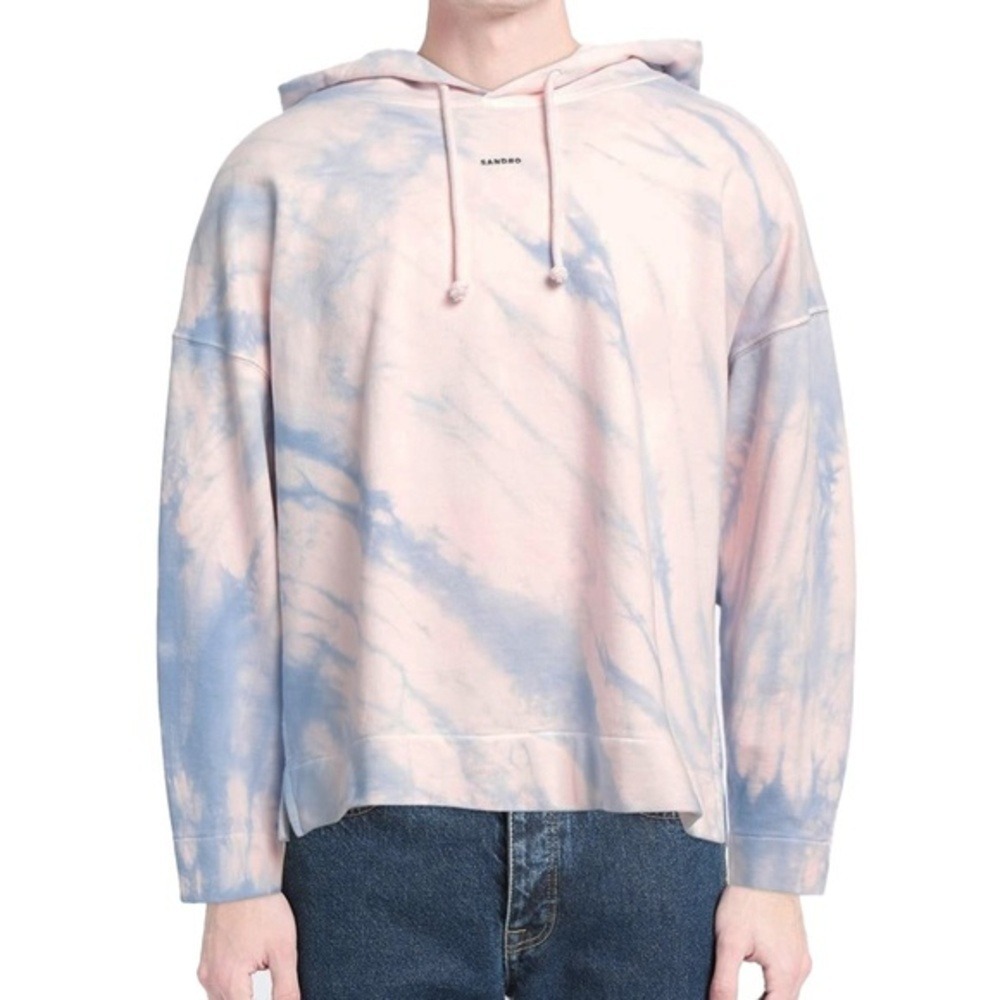 Sandro - Paris Tie Dye Cotton Hoodie Sweatshirt NWT Size XXL Pink Blue Luxury
